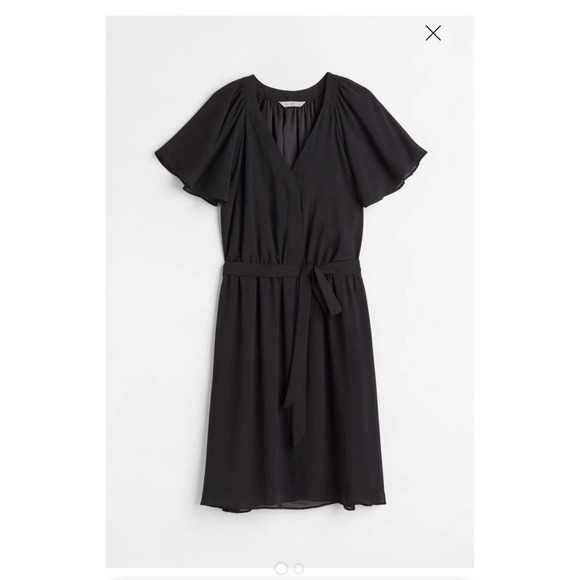 H&M Small Chiffon Dress Black Short Sleeve V-Neck Classic Party Going Ou… - Picture 1 of 9